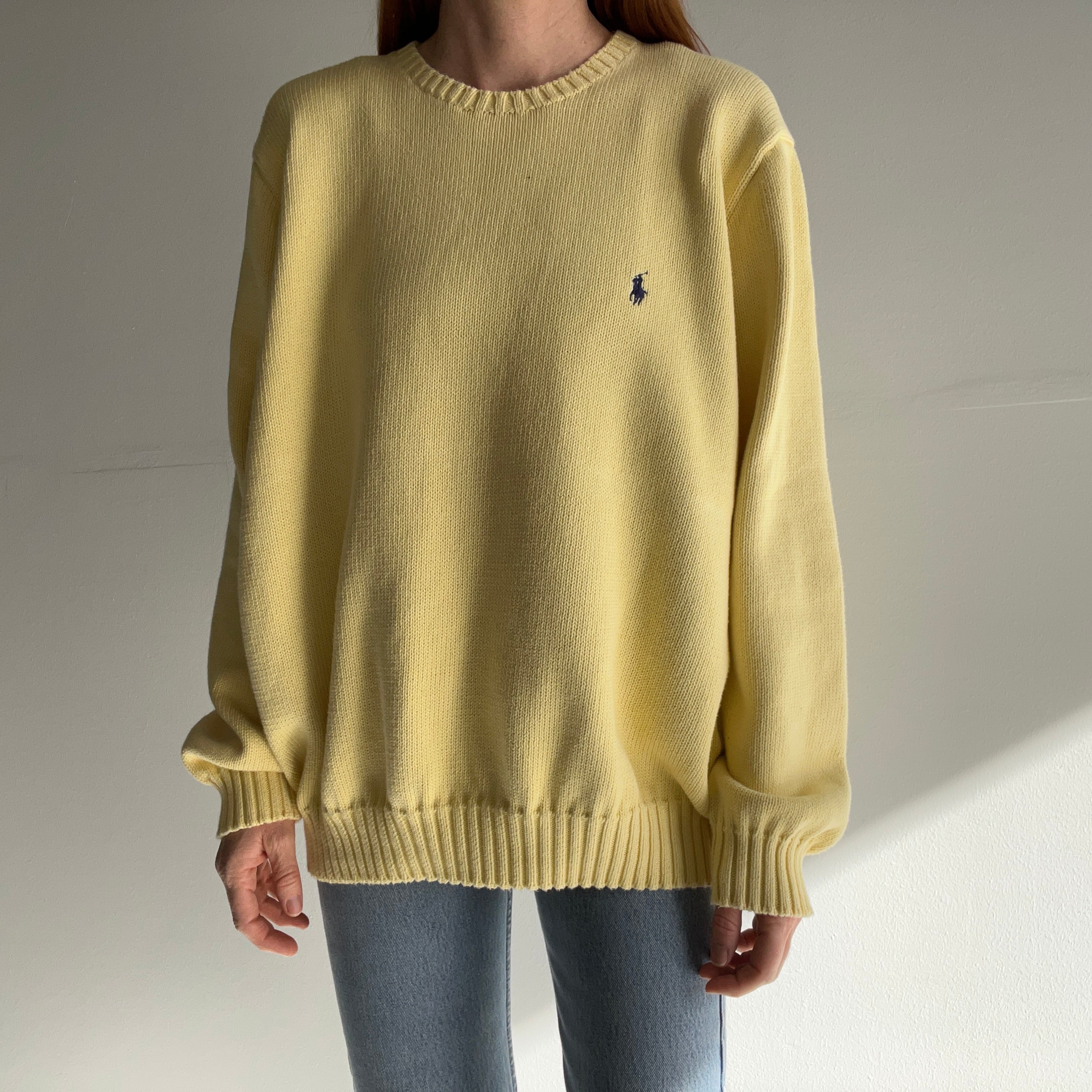 1990s Pale Yellow Soft Cotton Ralph Lauren Sweater