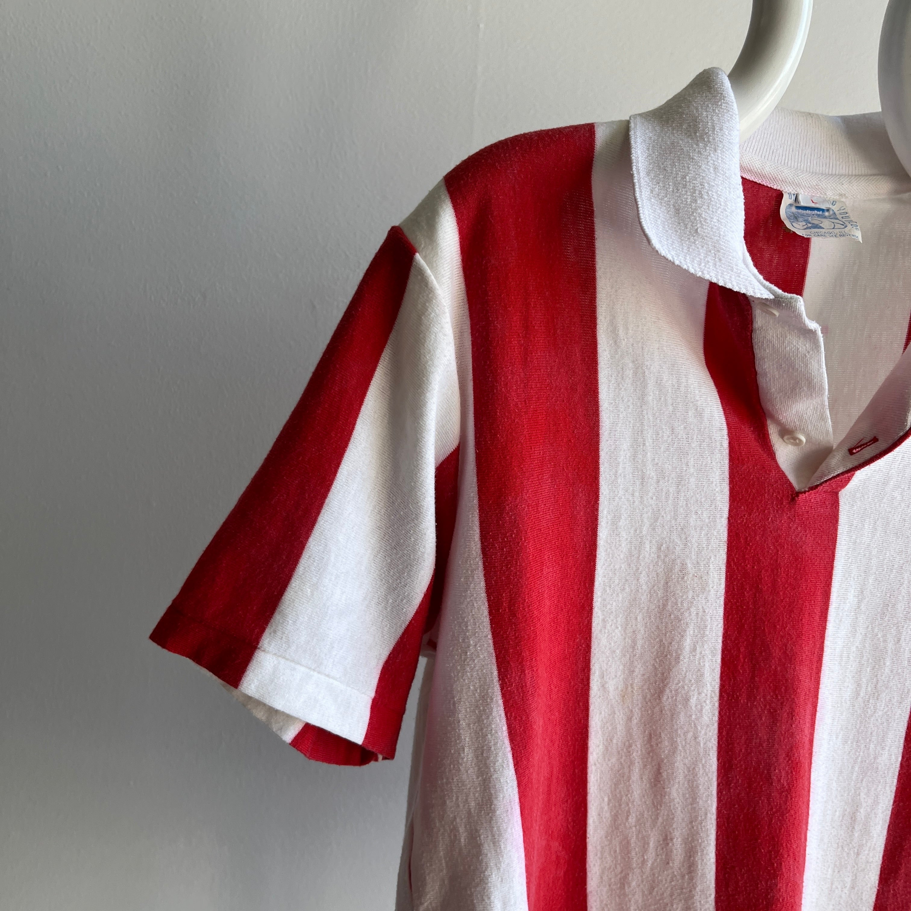 1980s Soft and Striped Red and White Polo T-Shirt