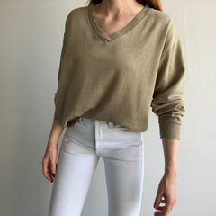 1970s Spruce V-Neck Khaki Sweatshirt