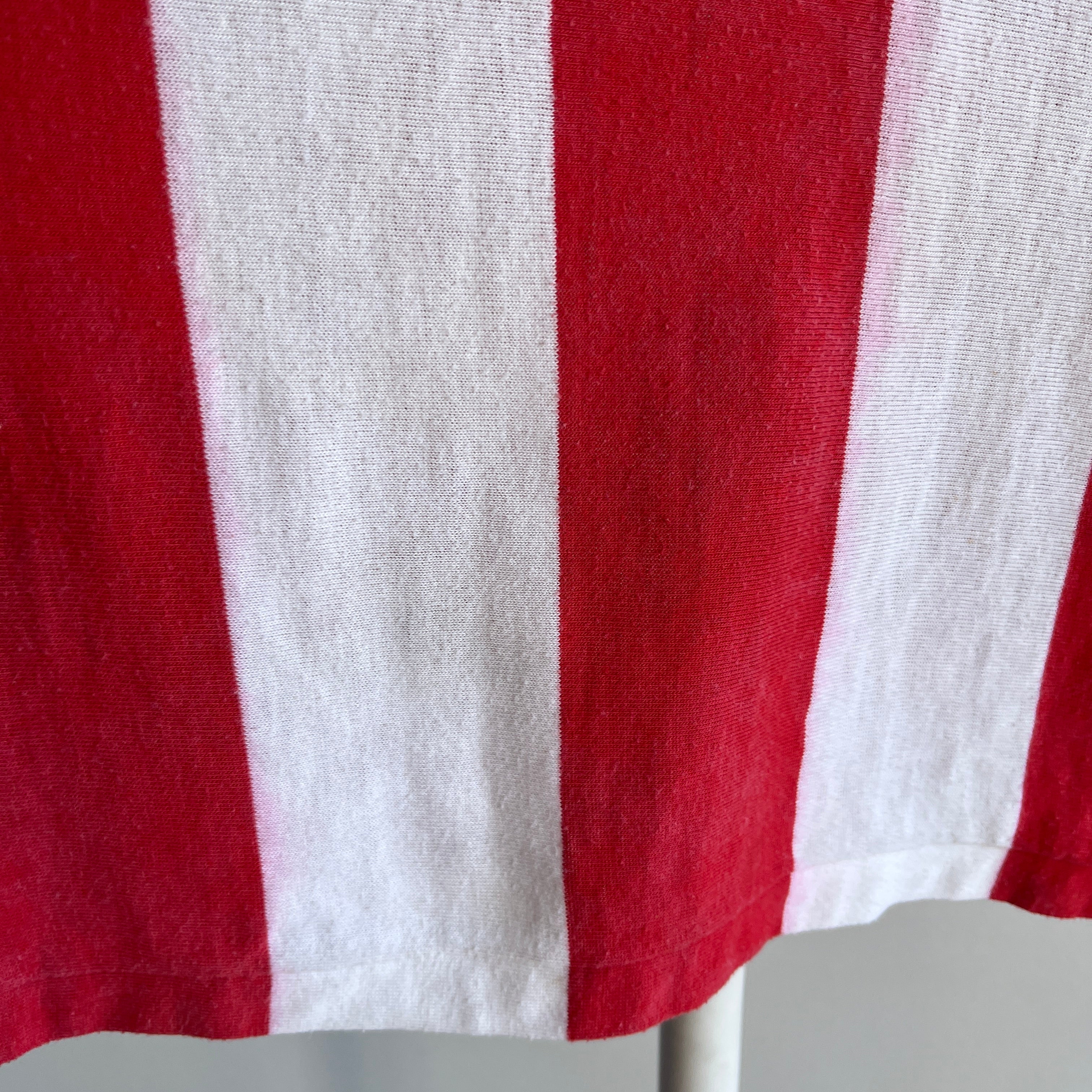 1980s Soft and Striped Red and White Polo T-Shirt