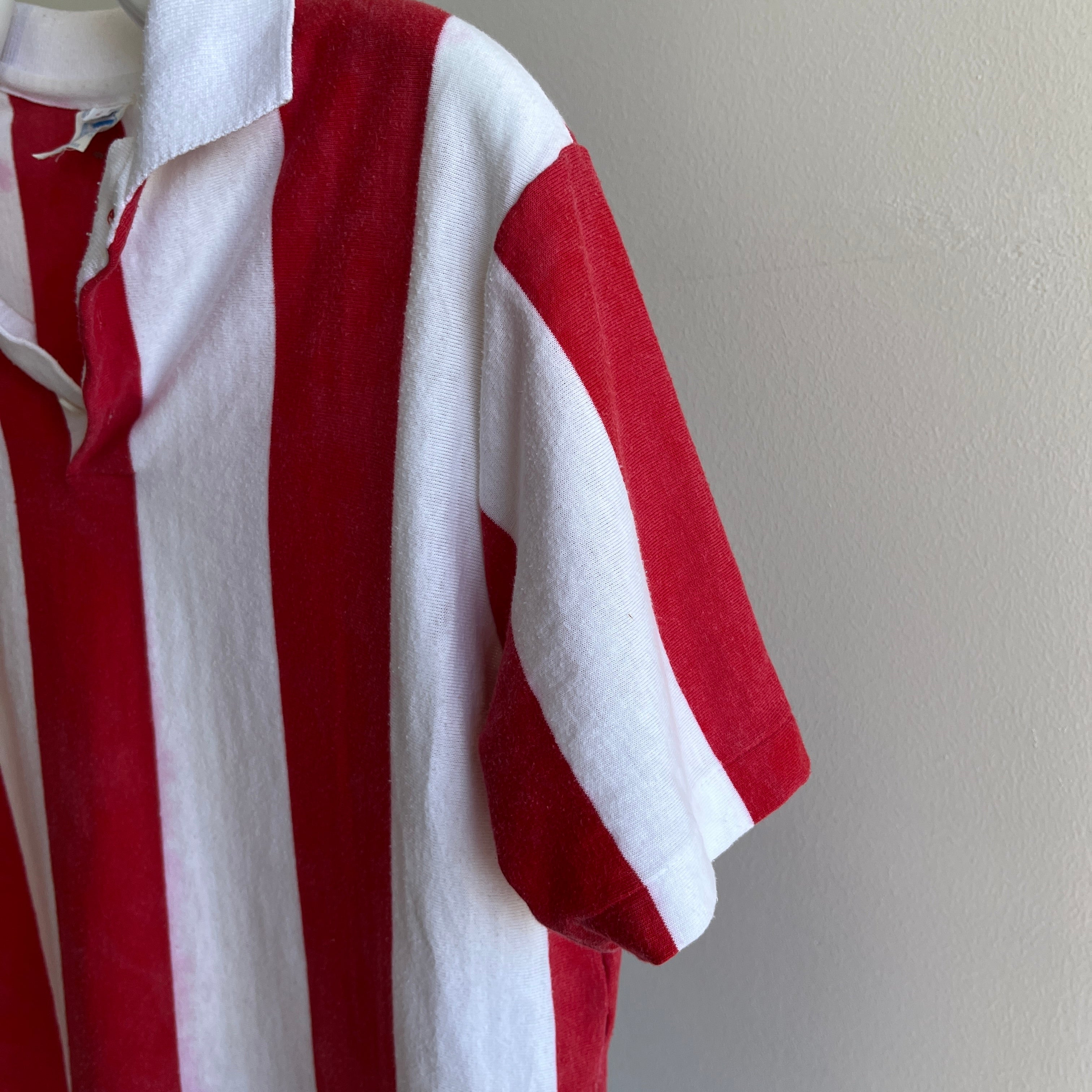 1980s Soft and Striped Red and White Polo T-Shirt