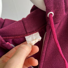 1970s Never Worn XS Burgundy Selvedge Pocket Zip Up Hoodie