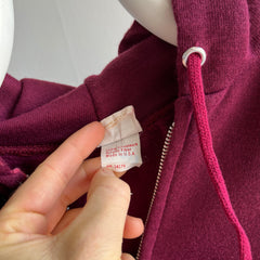 1970s Never Worn XS Burgundy Selvedge Pocket Zip Up Hoodie