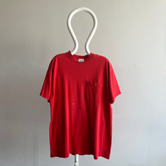 1990s Relaxed Fit Paint Stained Red Pocket T-Shirt