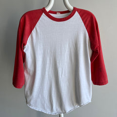 1970/80s Perfectly Faded, Mended and Bleach Stained Red and White Baseball T-Shirt