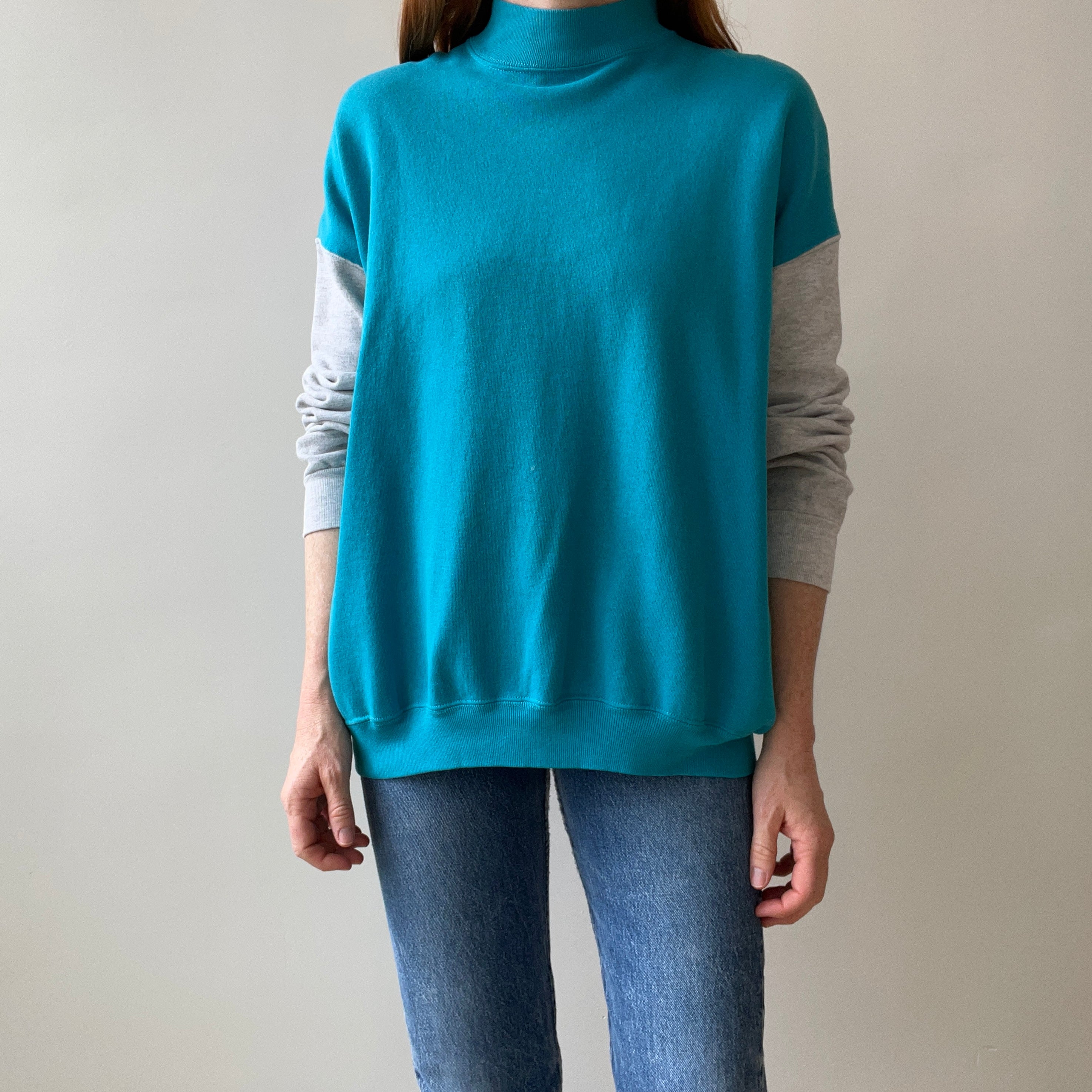 1980s Color Block Mock Neck Sweatshirt