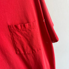 1990s Relaxed Fit Paint Stained Red Pocket T-Shirt