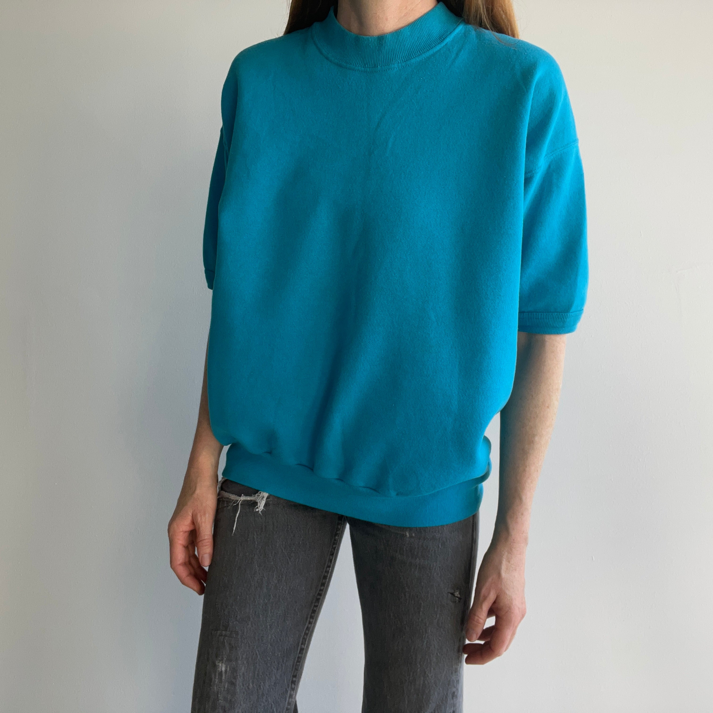 1990s Barely Worn Bright Blue Warm Up Sweatshirt