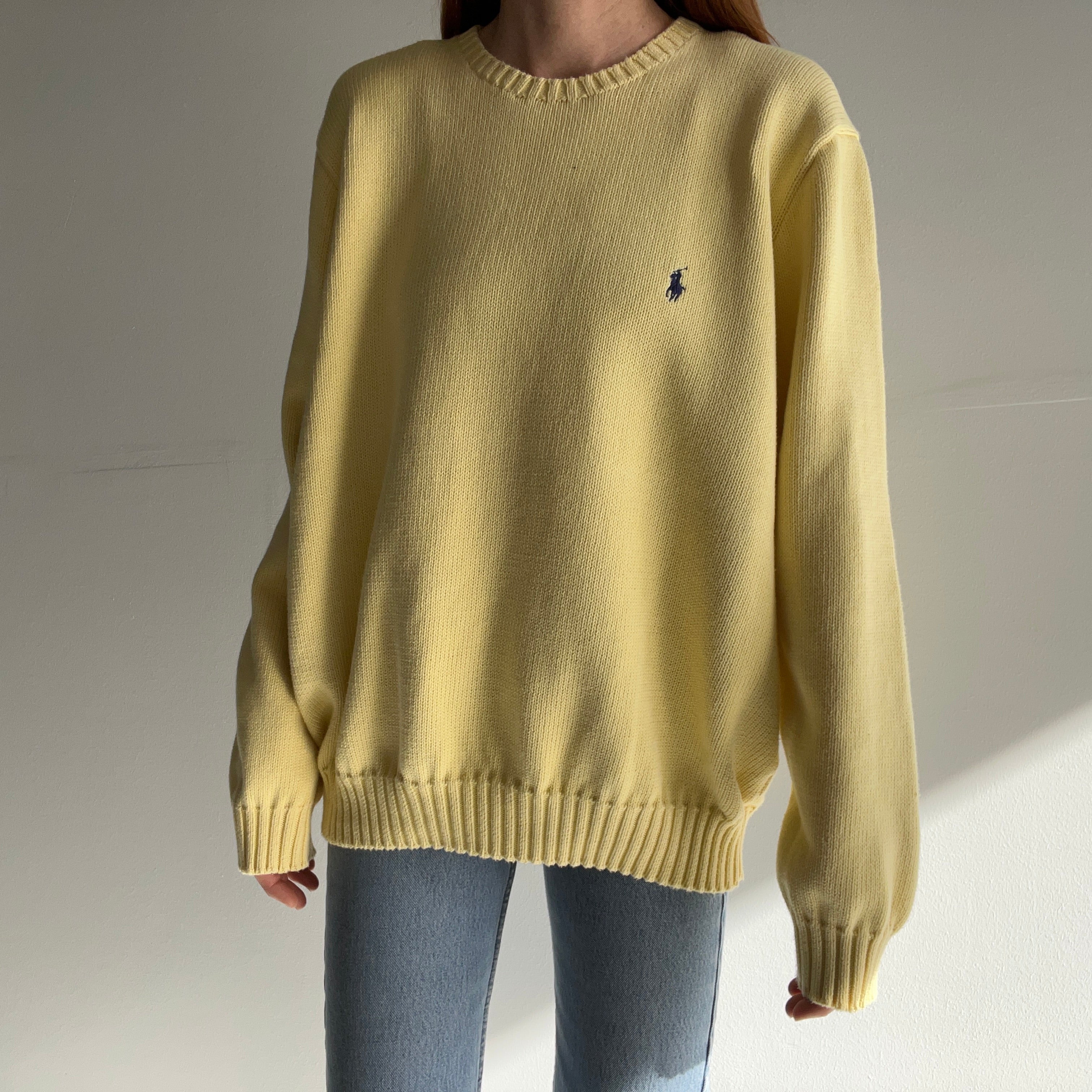 1990s Pale Yellow Soft Cotton Ralph Lauren Sweater