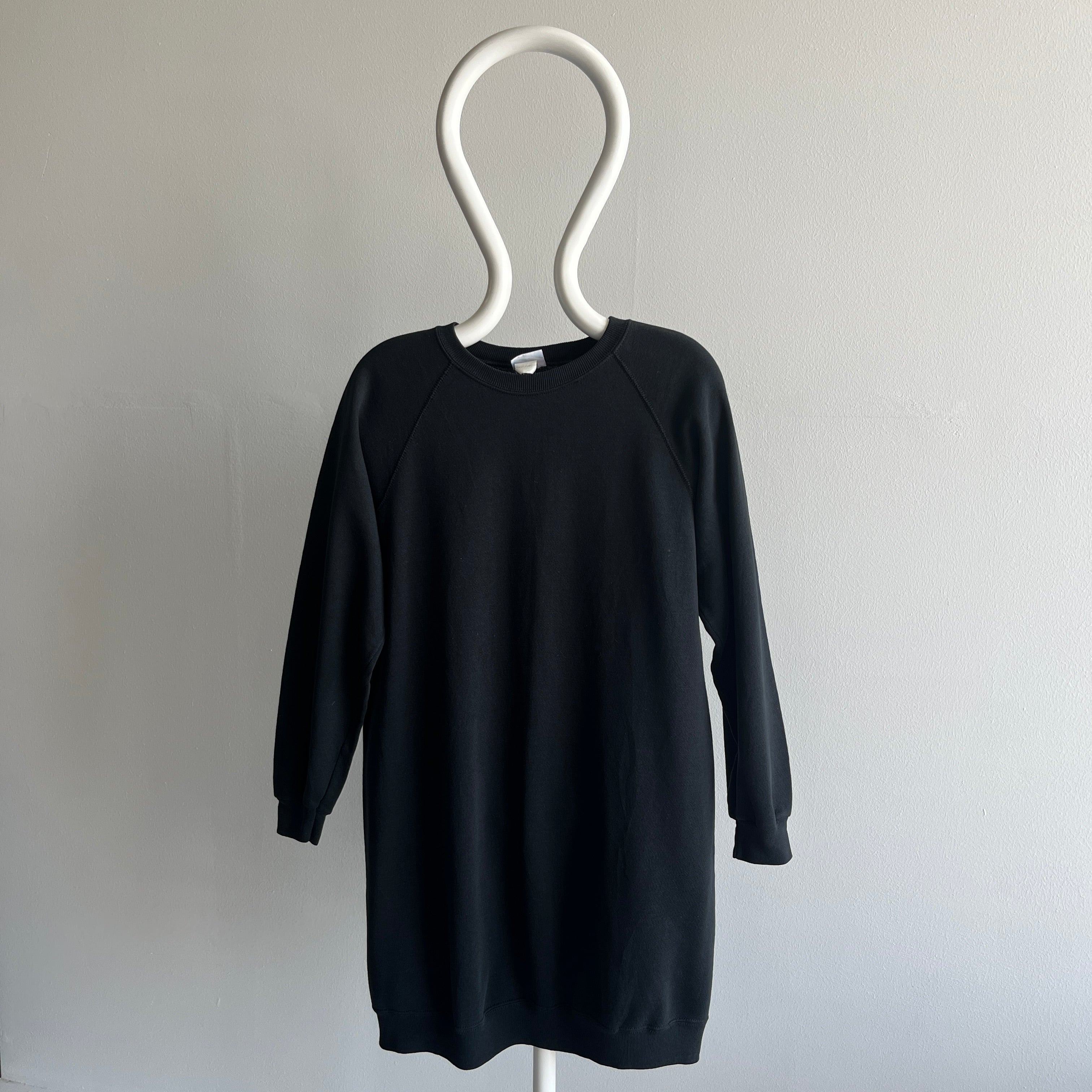 1980s Wrangler Blank Black Longer Cut Raglan Sweatshirt/Mini Dress