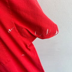 1990s Relaxed Fit Paint Stained Red Pocket T-Shirt