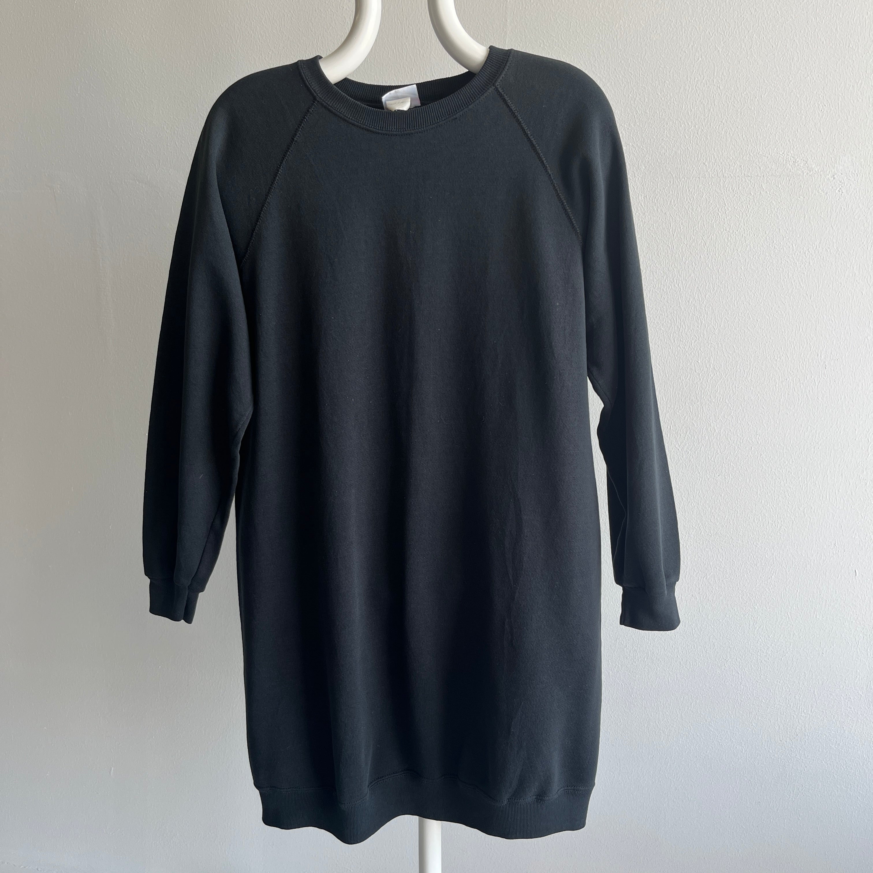 1980s Wrangler Blank Black Longer Cut Raglan Sweatshirt/Mini Dress