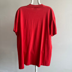 1990s Relaxed Fit Paint Stained Red Pocket T-Shirt