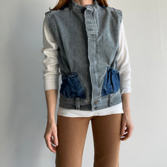 1980s !!! Bon Jour !!! Brand Two Tone Denim Vest - THIS!!!!