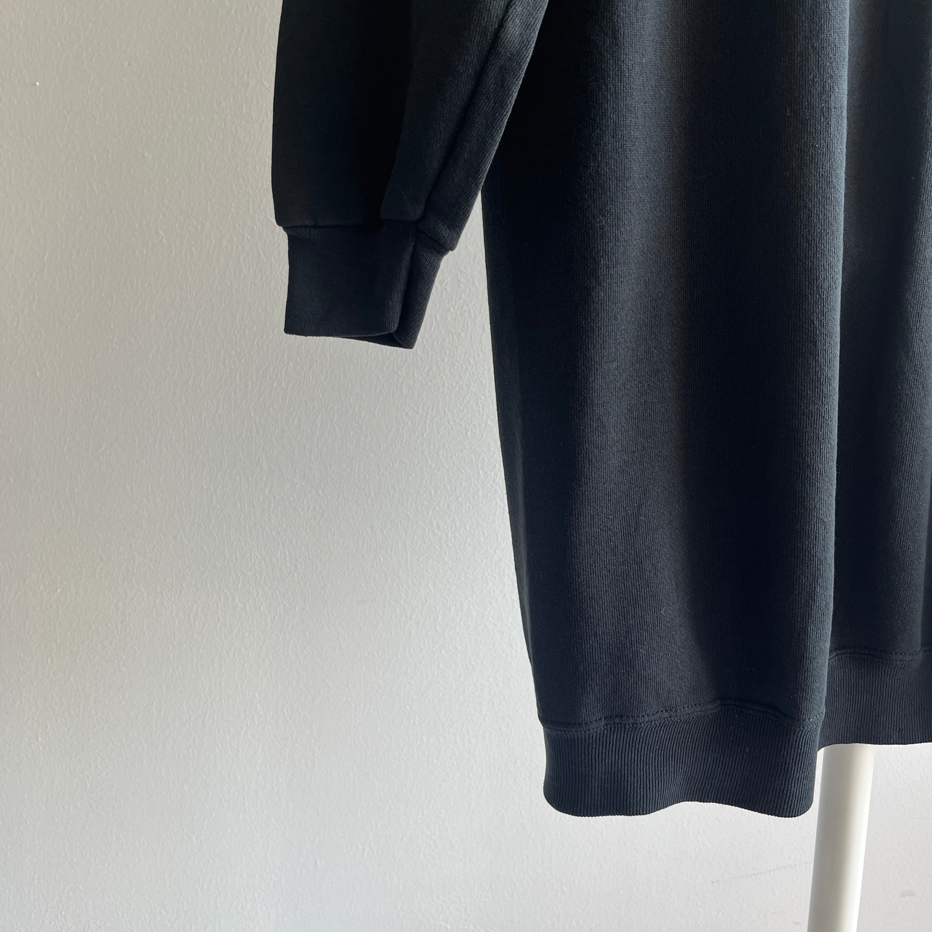 1980s Wrangler Blank Black Longer Cut Raglan Sweatshirt/Mini Dress