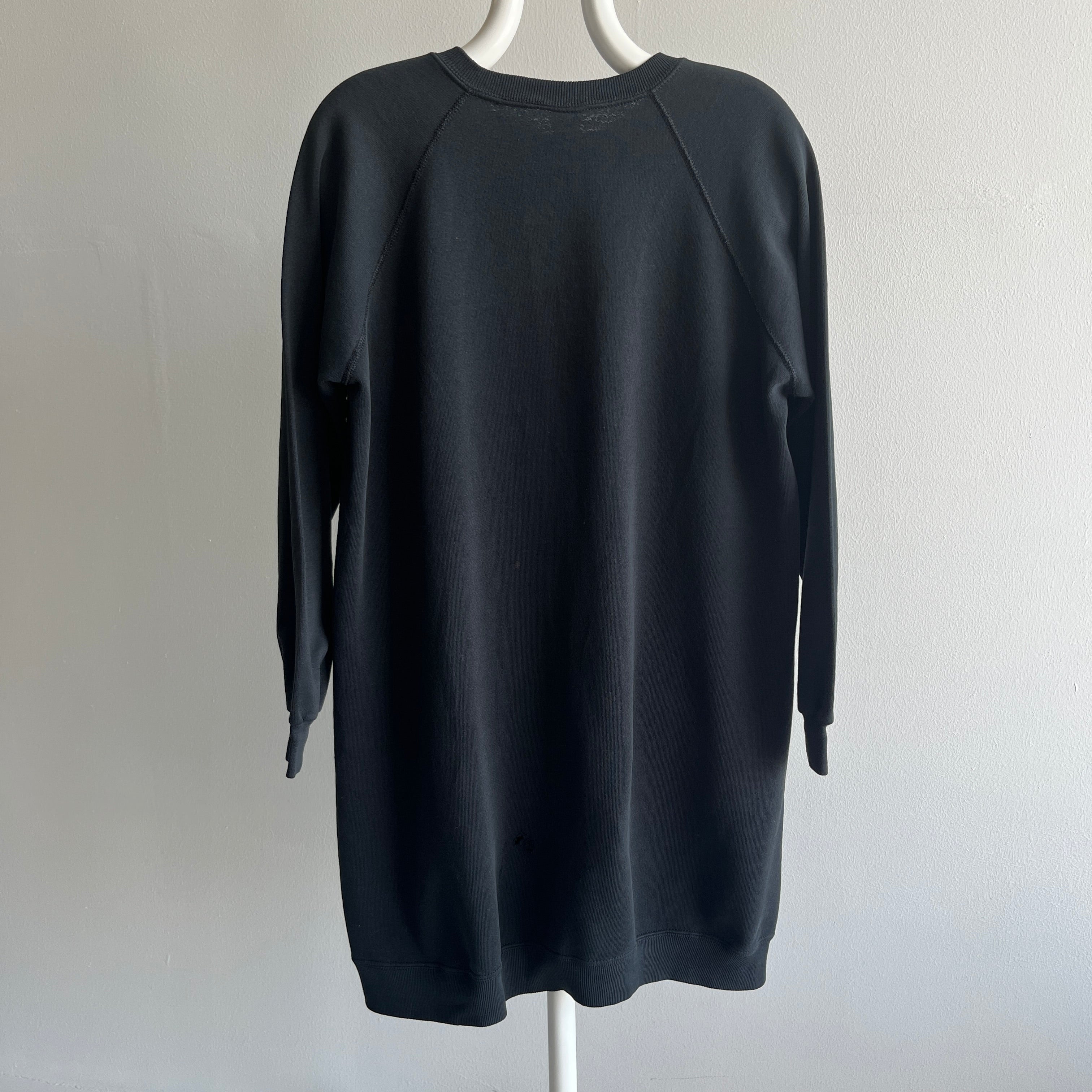 1980s Wrangler Blank Black Longer Cut Raglan Sweatshirt/Mini Dress