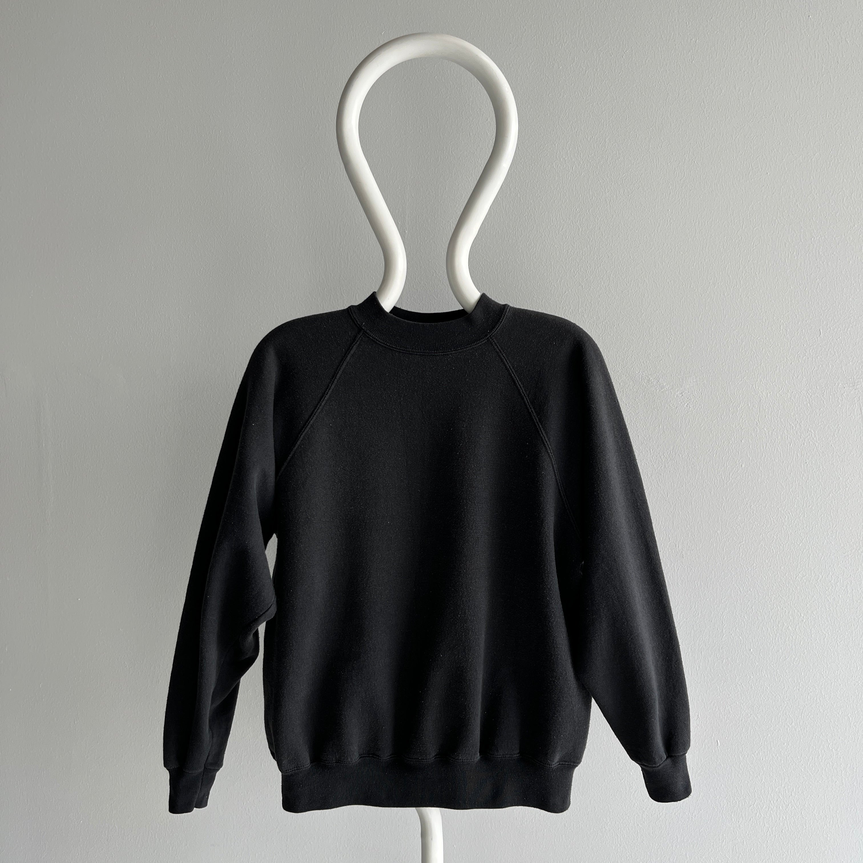 1990s Faded Blank Black Raglan Sweatshirt by Hanes