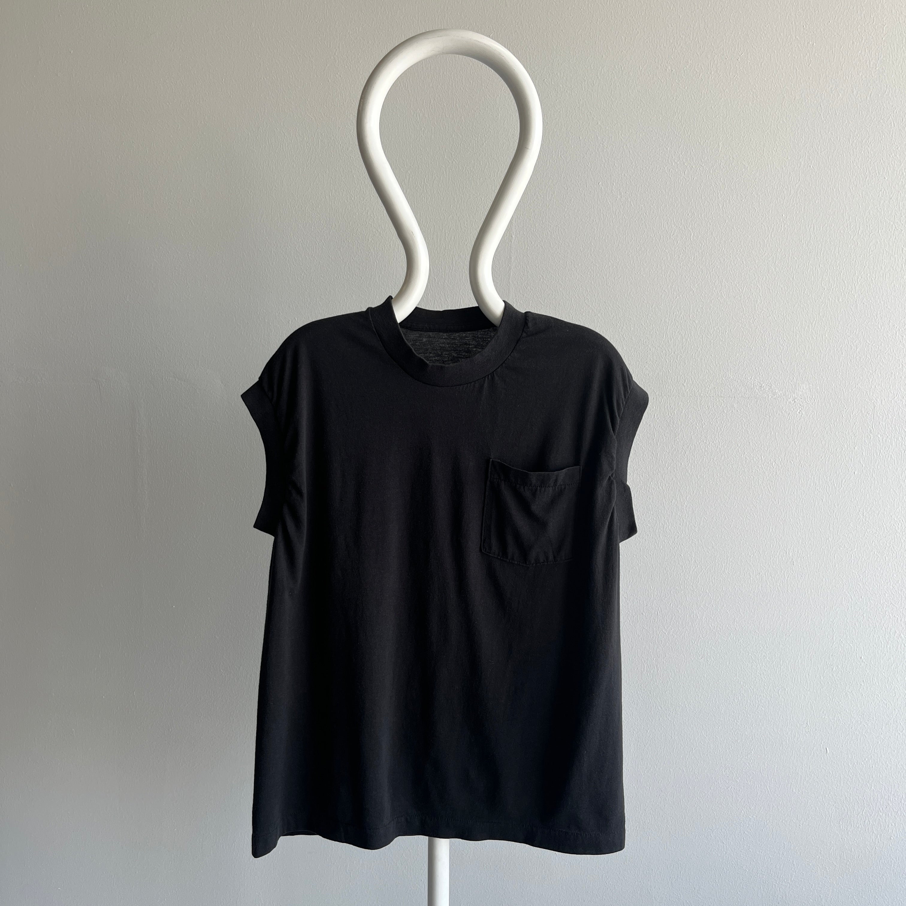 1980s Blank Black Muscle Tank Tank Top