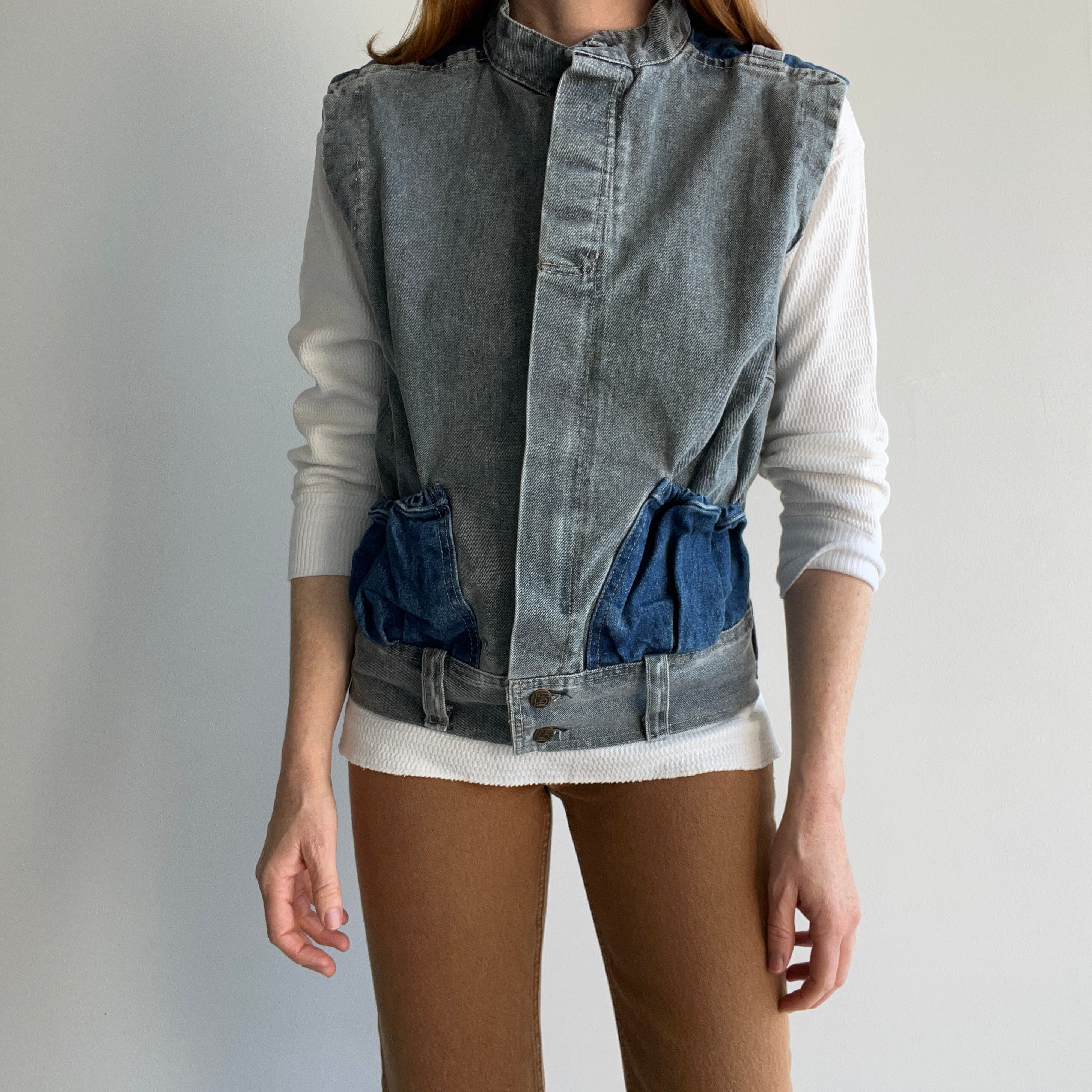 1980s !!! Bon Jour !!! Brand Two Tone Denim Vest - THIS!!!!