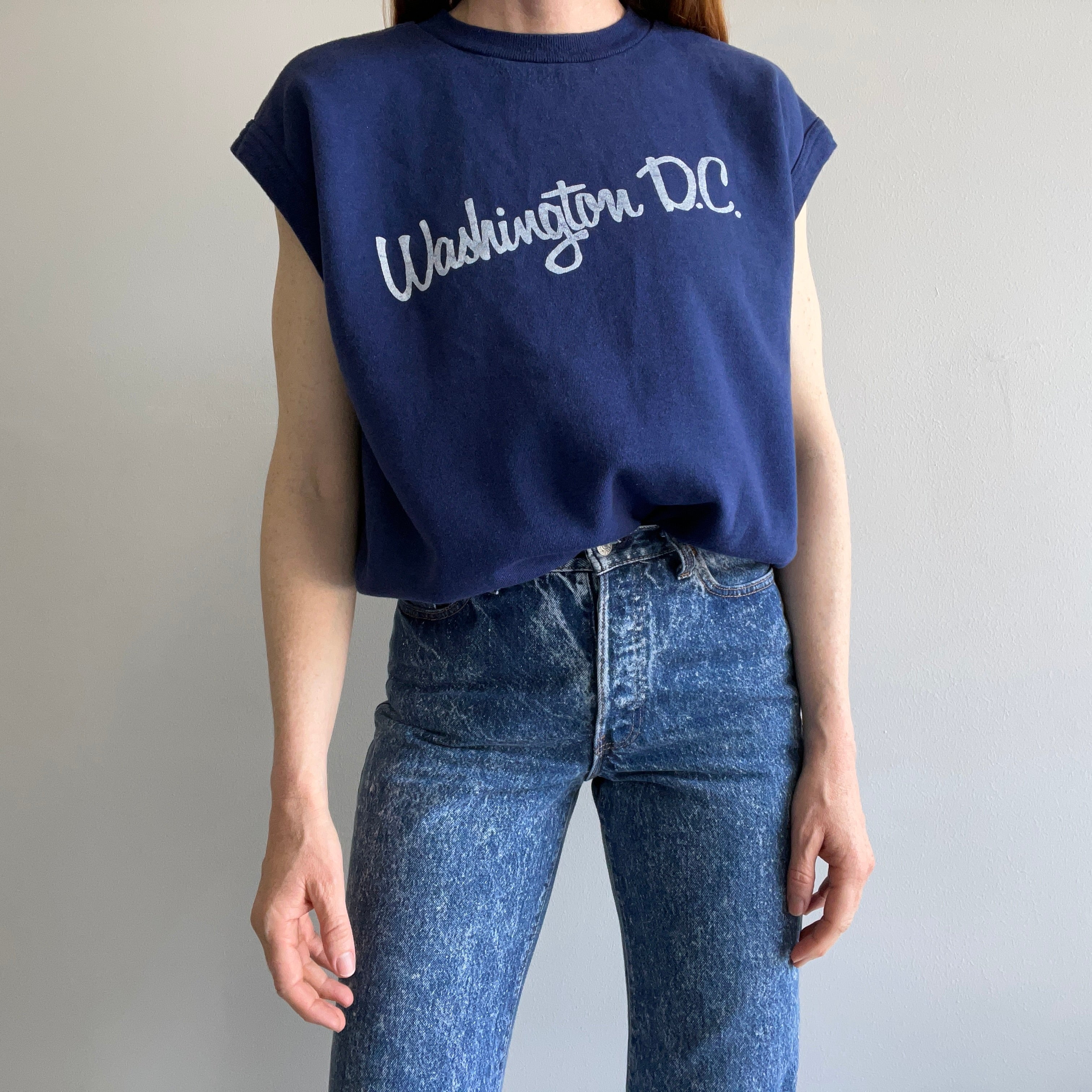 1980s Washington DC Muscle Tank Warm Up Sweatshirt - THIS!