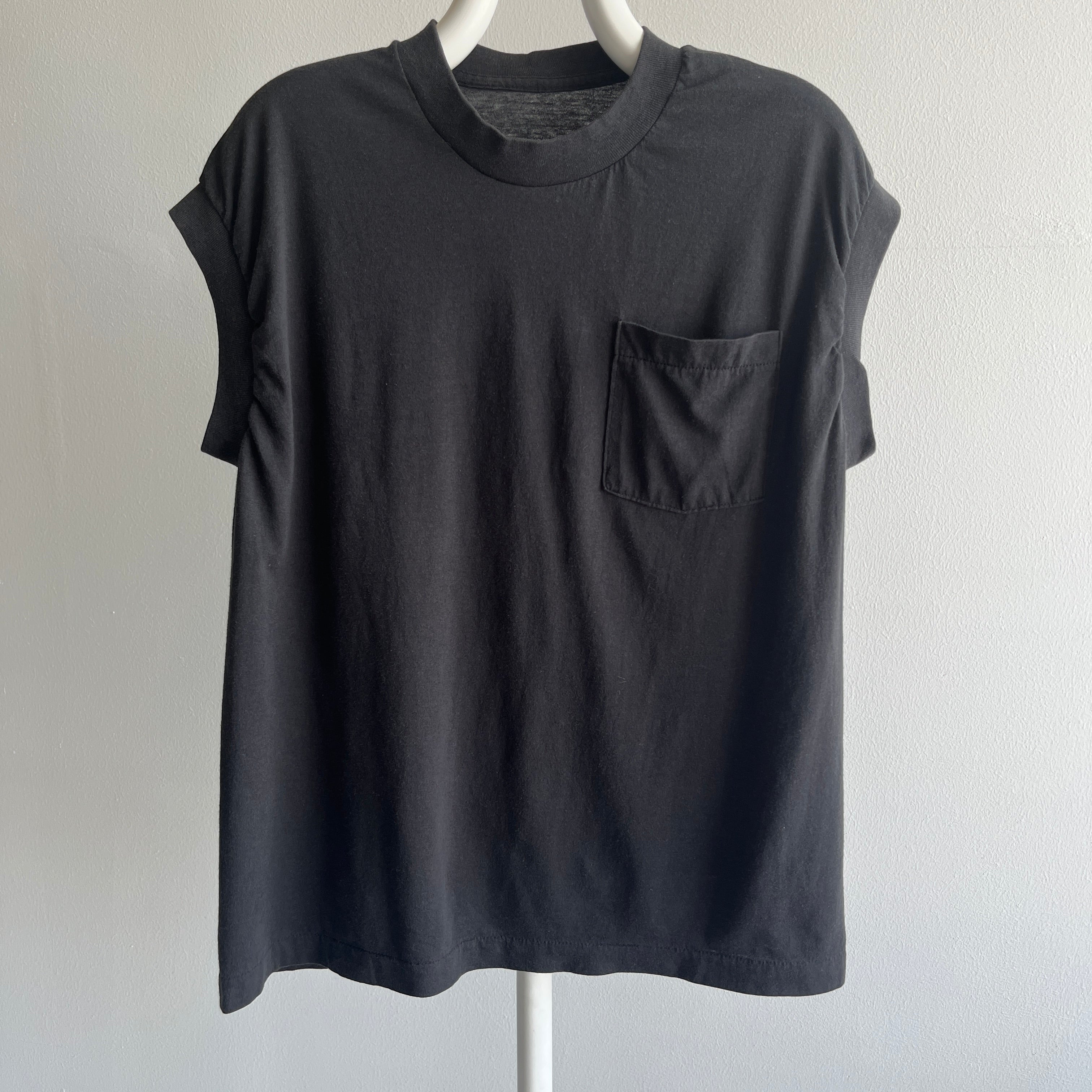 1980s Blank Black Muscle Tank Tank Top