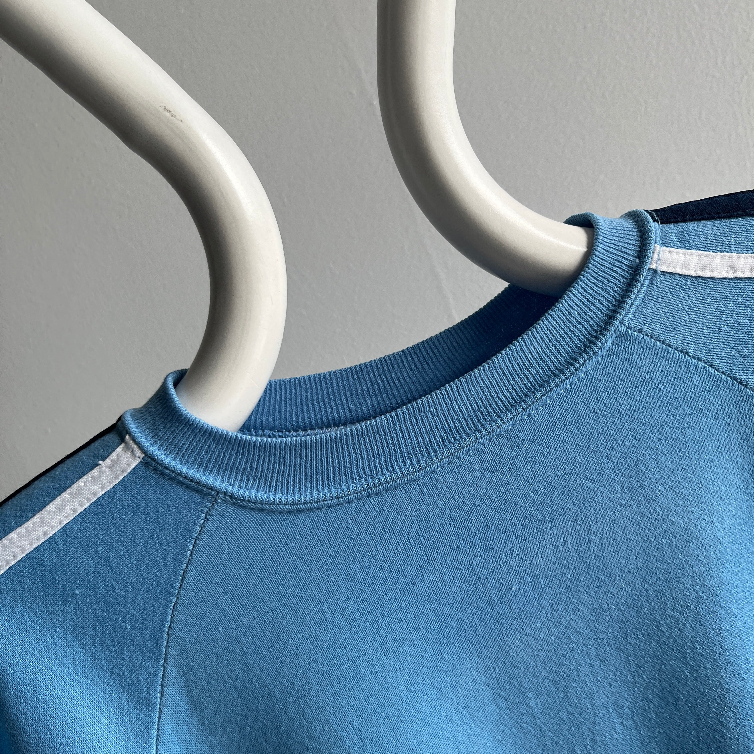 1970/80s Sleeve Stripe Sweatshirt in a Periwinkle-ish Blue