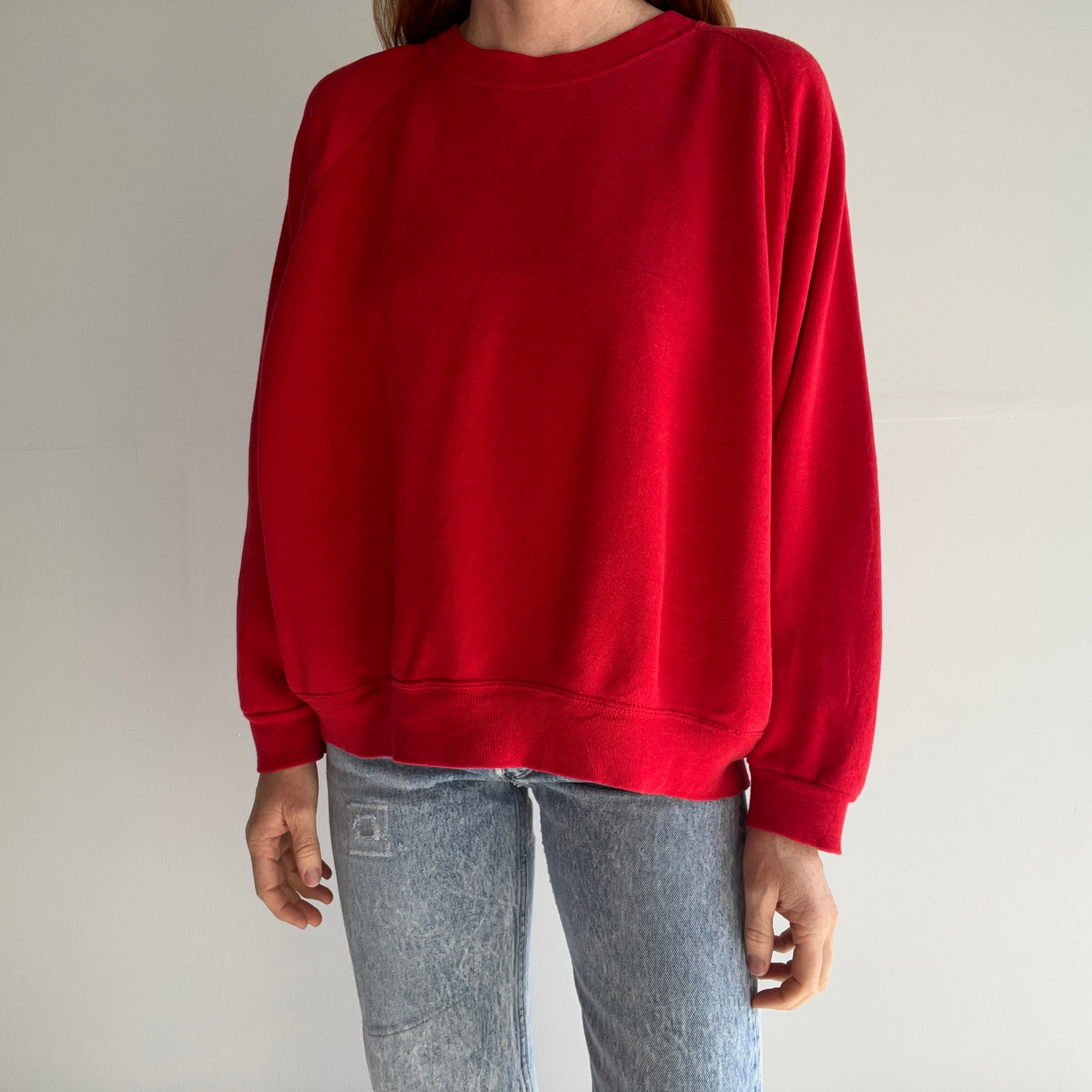 1980s Super Soft and Slouchy - Thinned Out - Wide, But Short - Blank Red Sweatshirt