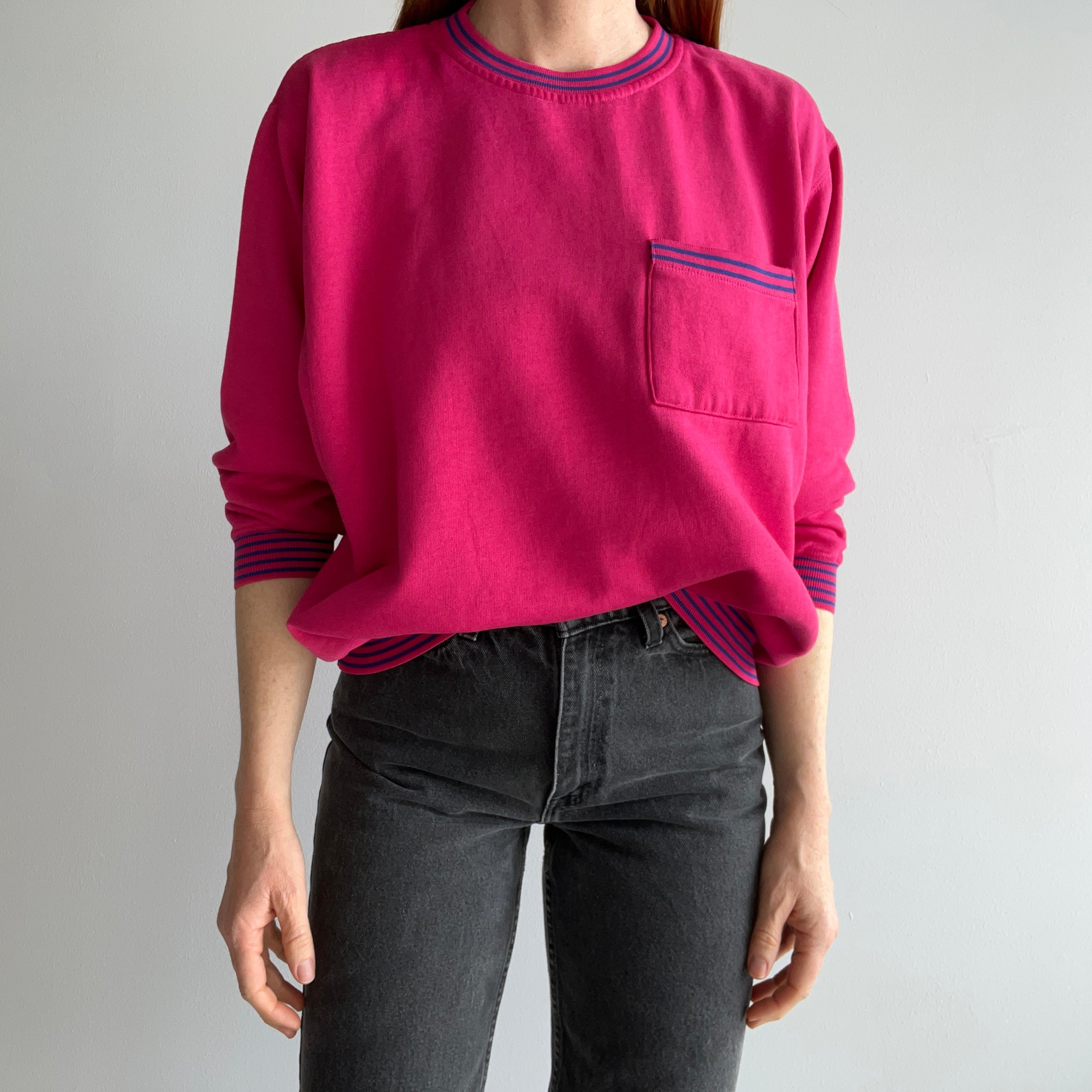 1980s Hot Pink Pocket Sweatshirt - She's a Special One