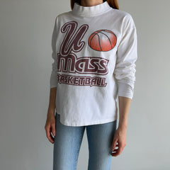 1980s U Mass Basketball Mock Neck Long Sleeve Cotton T-Shirt