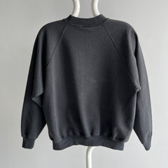 1990s Faded Blank Black Raglan Sweatshirt by Hanes