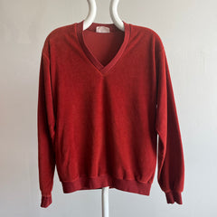 1970s Rusty Velour V-Neck Sweatshirt