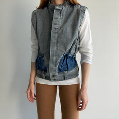 1980s !!! Bon Jour !!! Brand Two Tone Denim Vest - THIS!!!!