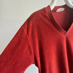 1970s Rusty Velour V-Neck Sweatshirt