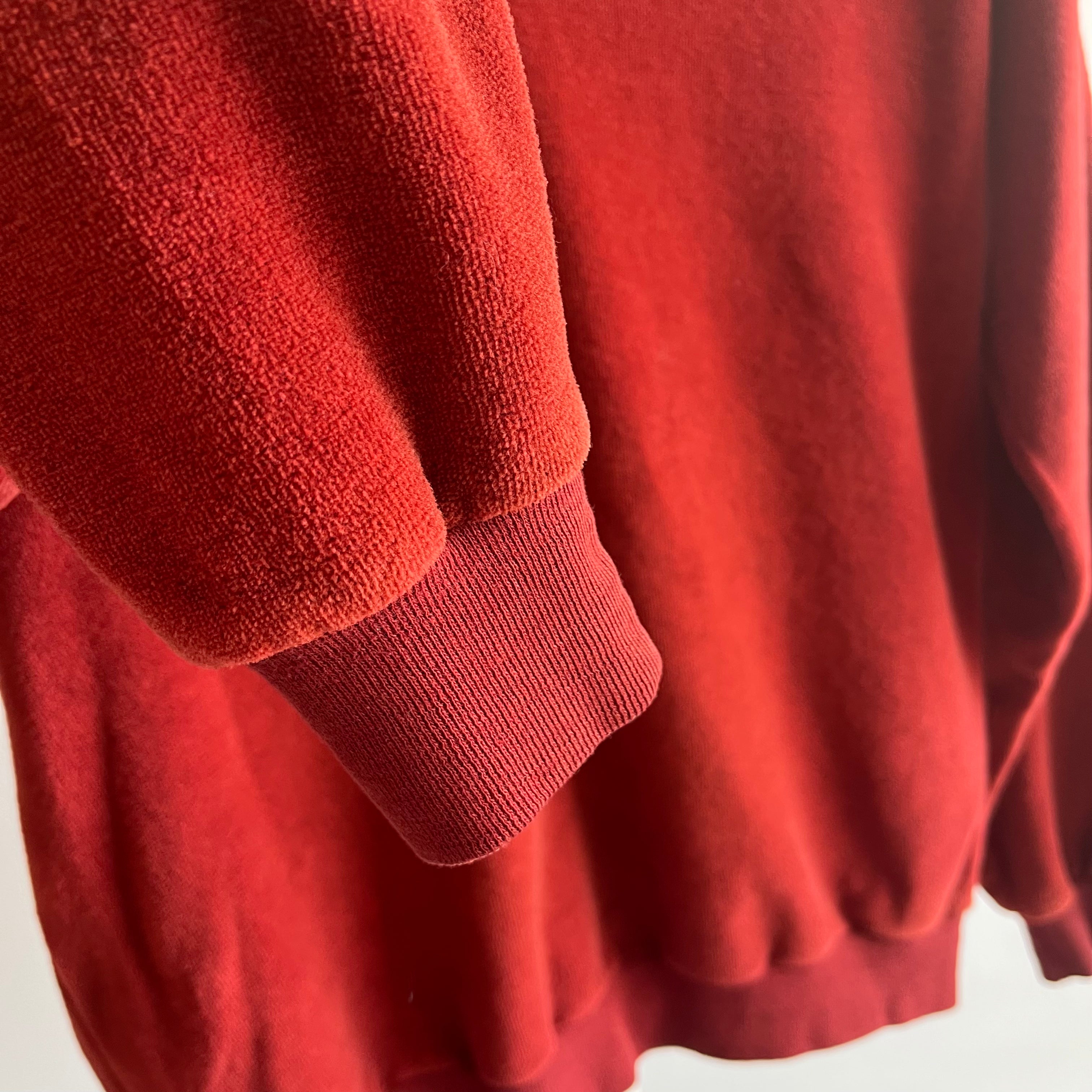 1970s Rusty Velour V-Neck Sweatshirt