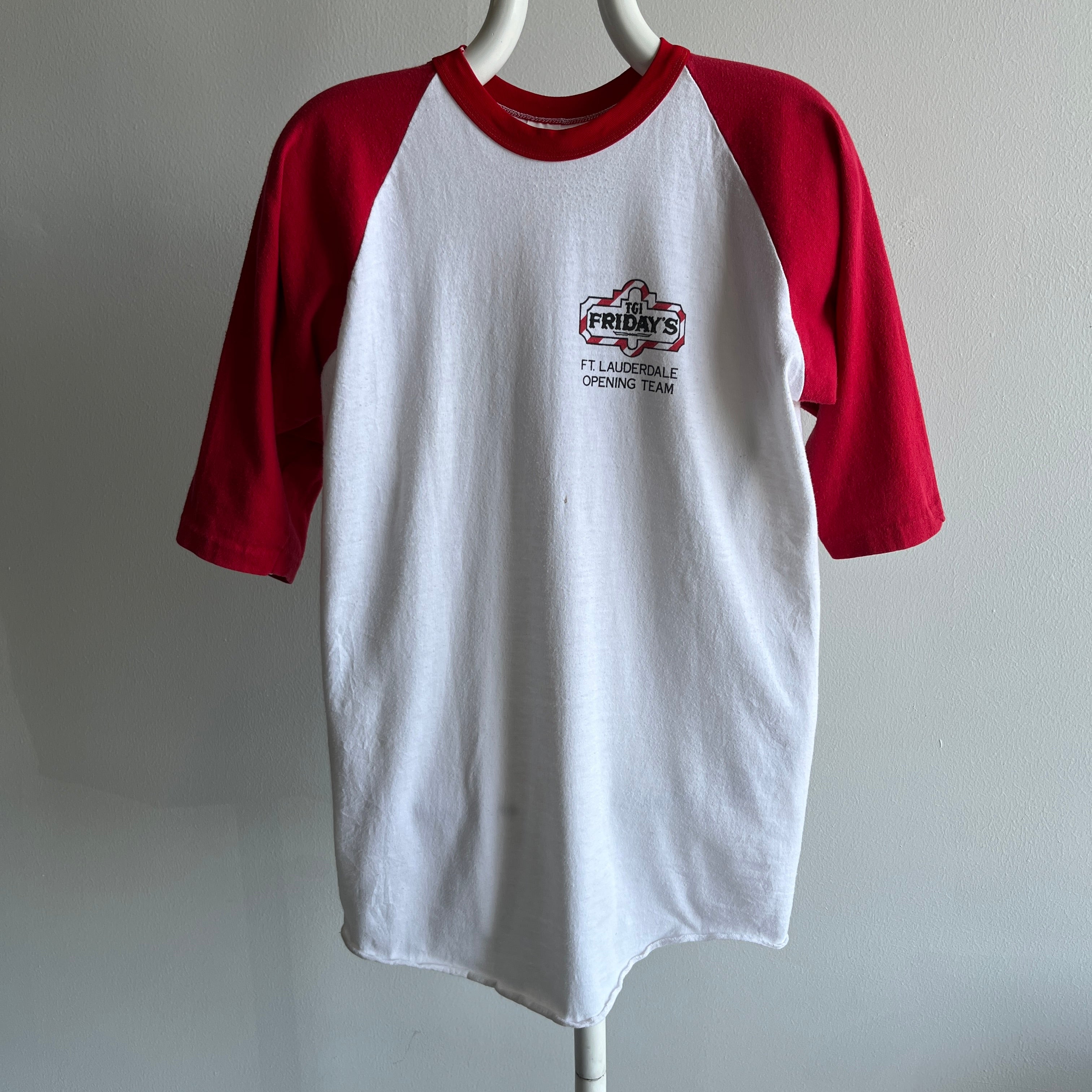 1980s TGIF Fridat\ys Front and Back Baseball T-Shirt