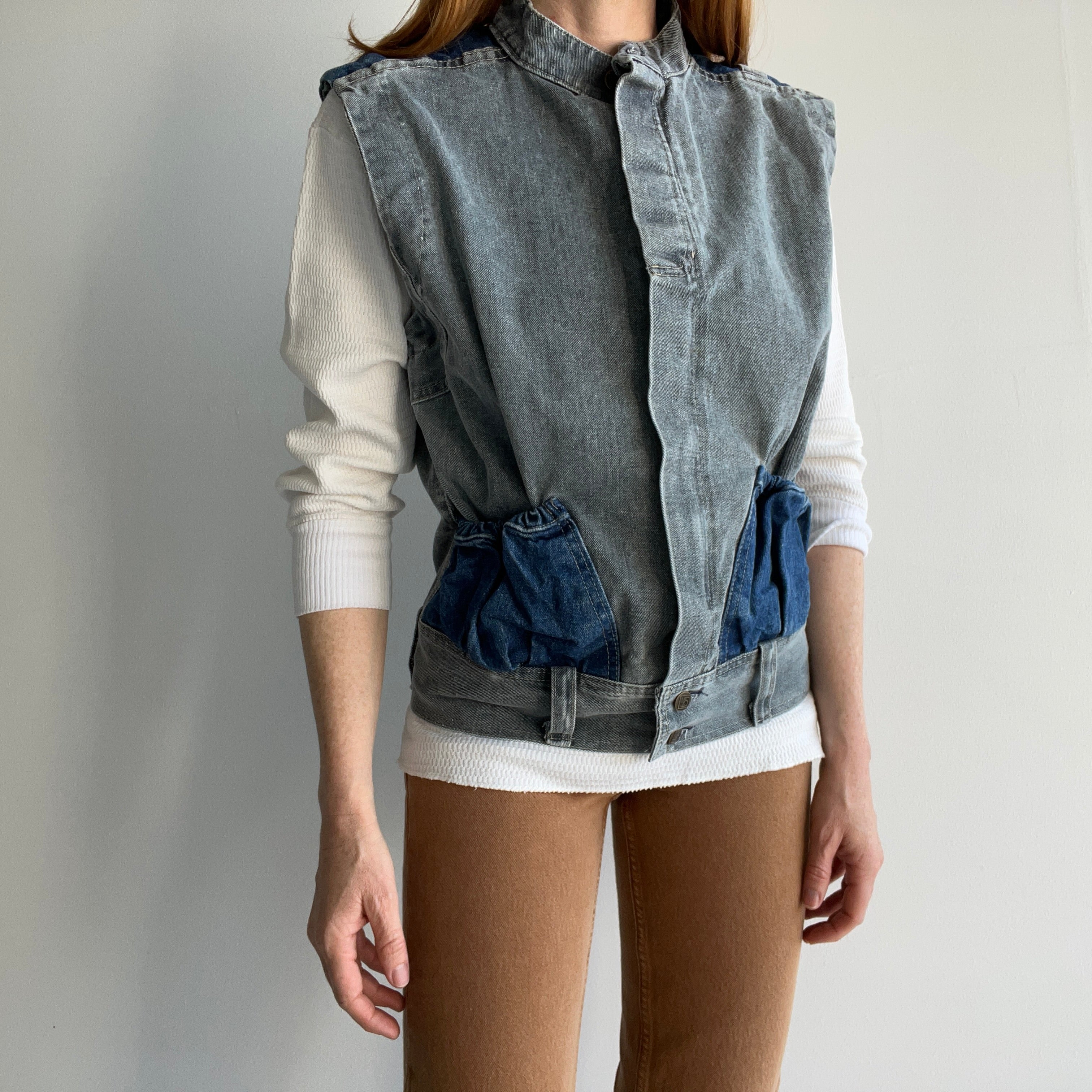 1980s !!! Bon Jour !!! Brand Two Tone Denim Vest - THIS!!!!