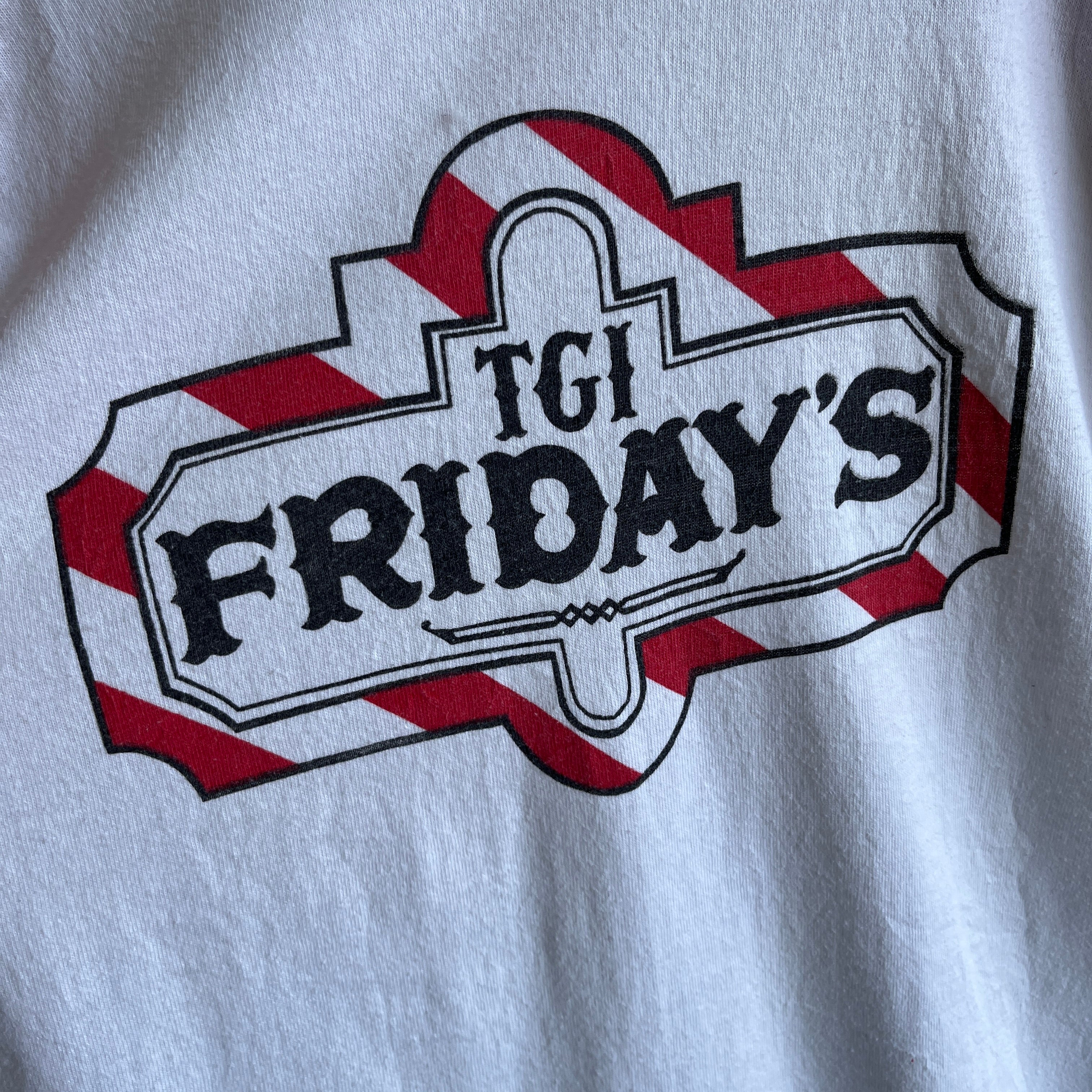 1980s TGIF Fridat\ys Front and Back Baseball T-Shirt