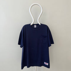 1990s Blank Navy Blue Pocket T Shirt