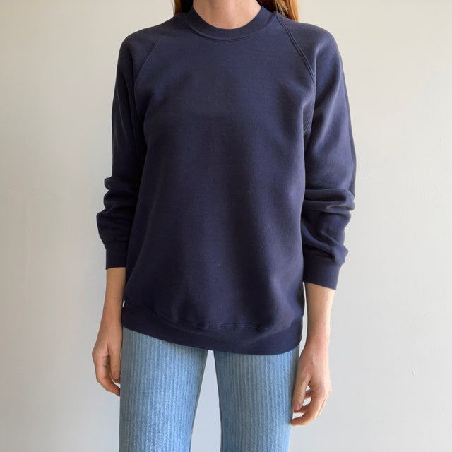 1980s Blank Navy Raglan by Russell - It's a "Super Weights"