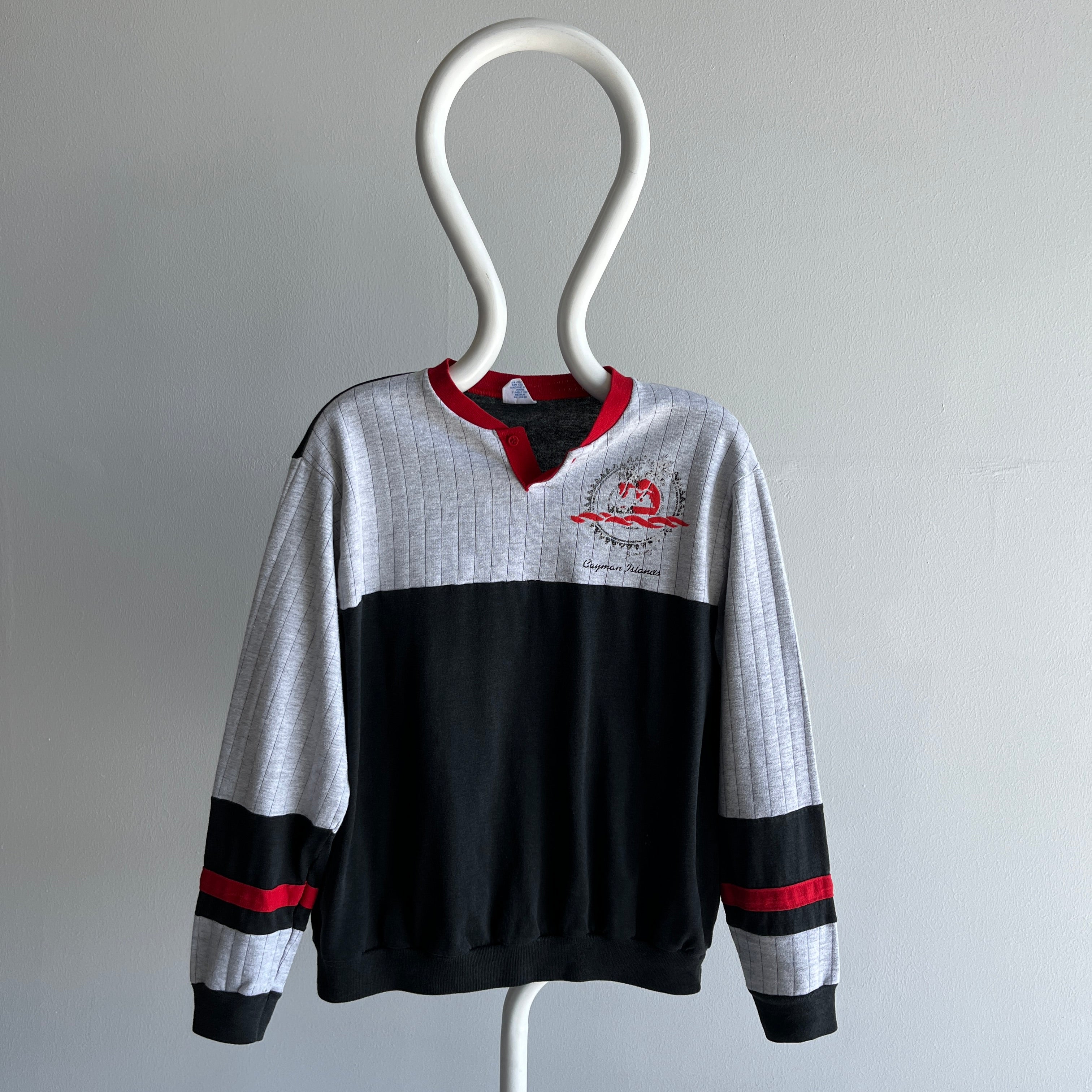 1970/80s Cayman Islands Single Button Lightweight Henley Long Sleeve T-Shirt/Sweatshirt