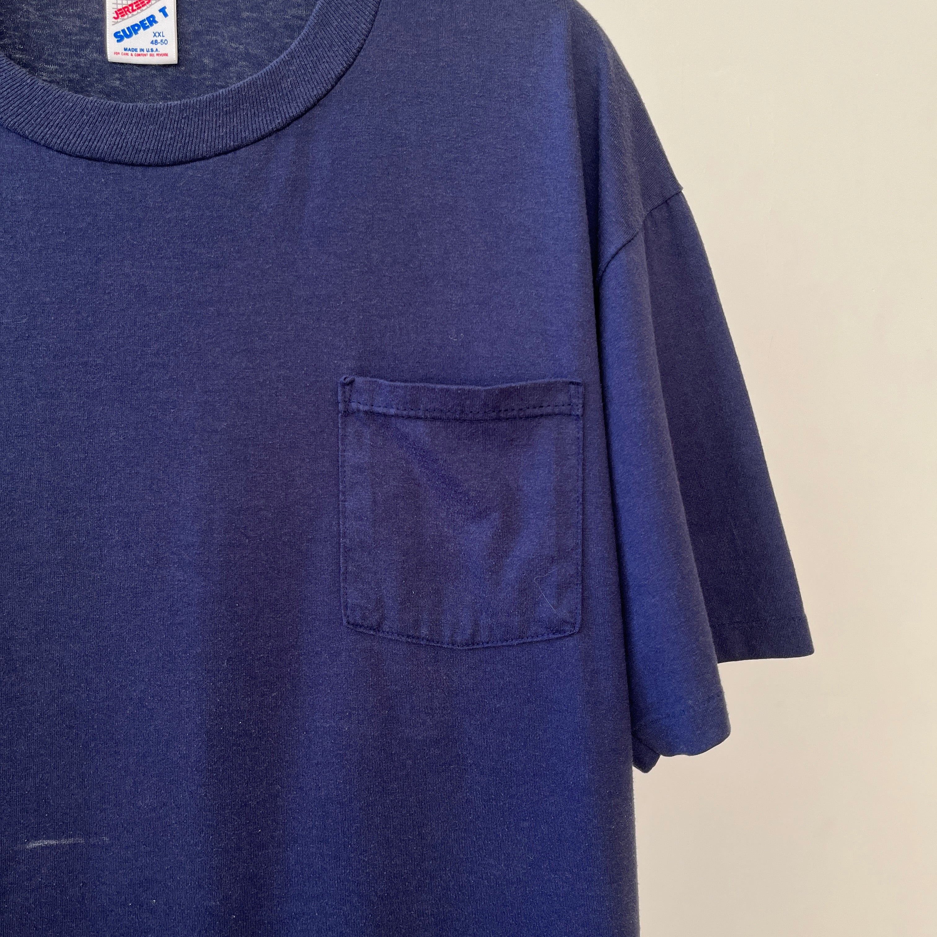 1990s Blank Navy Blue Pocket T Shirt