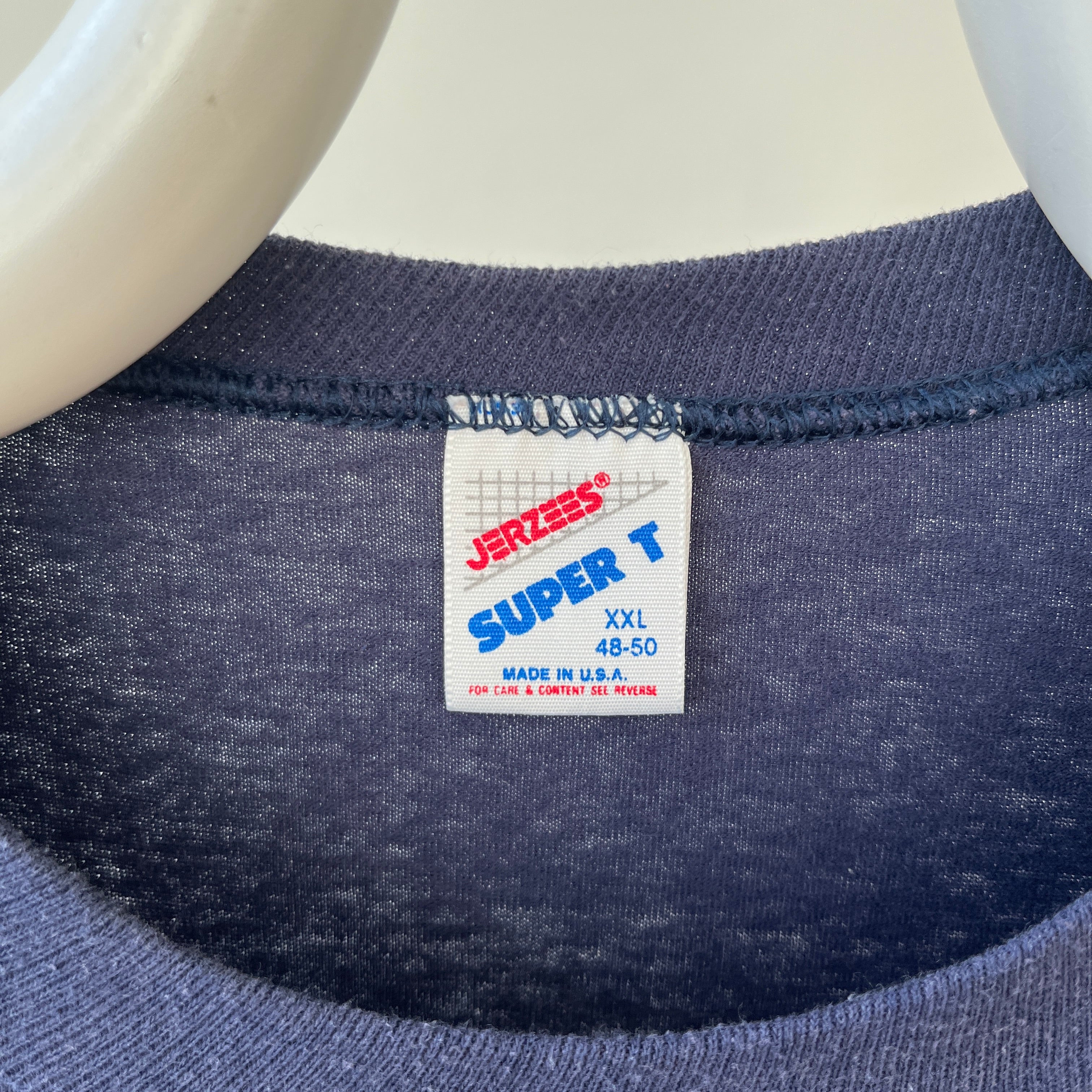 1990s Blank Navy Blue Pocket T Shirt