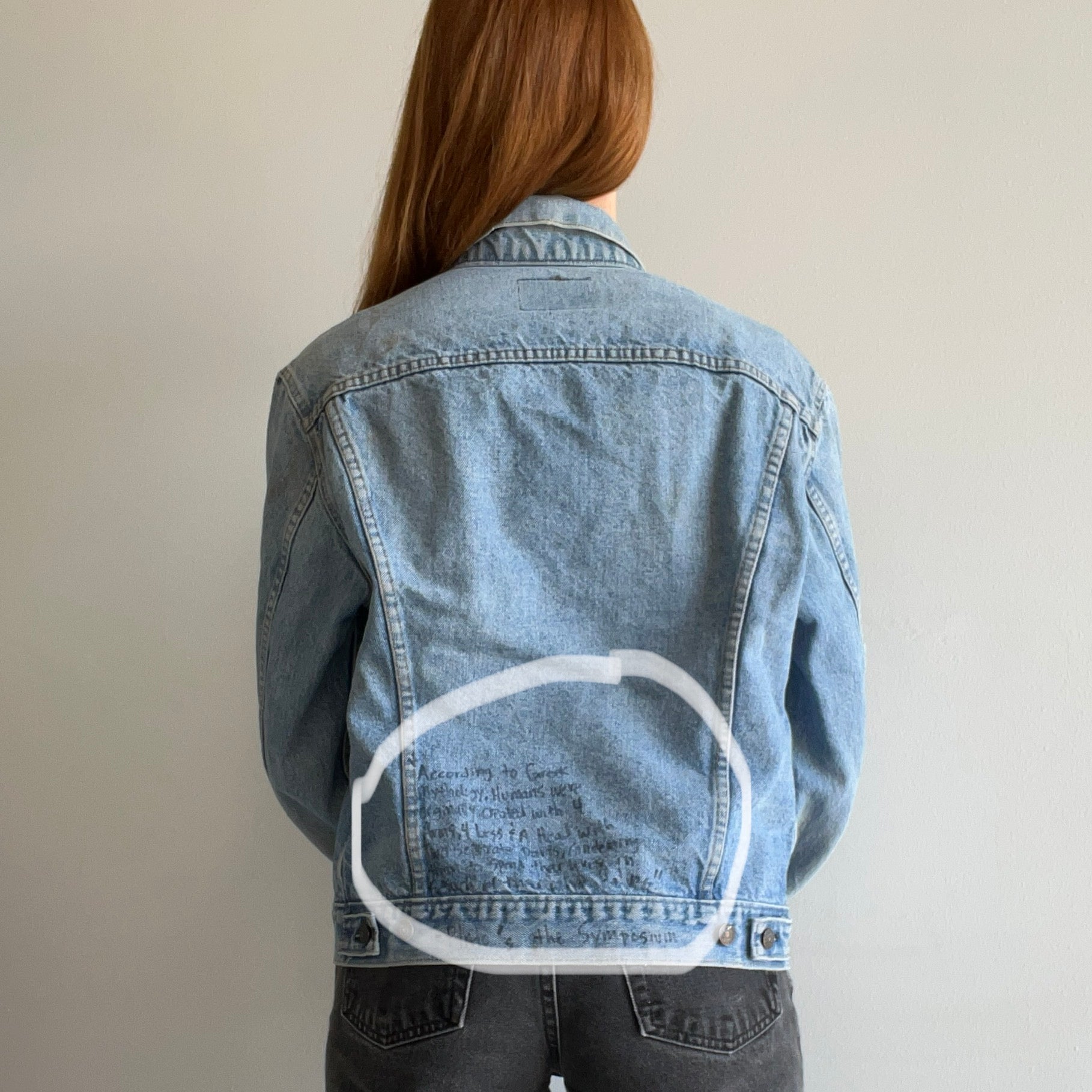 1980s USA Made Levi's Trucker Jacket with a Philosophical Quote by Socrates in Sharpie !!!