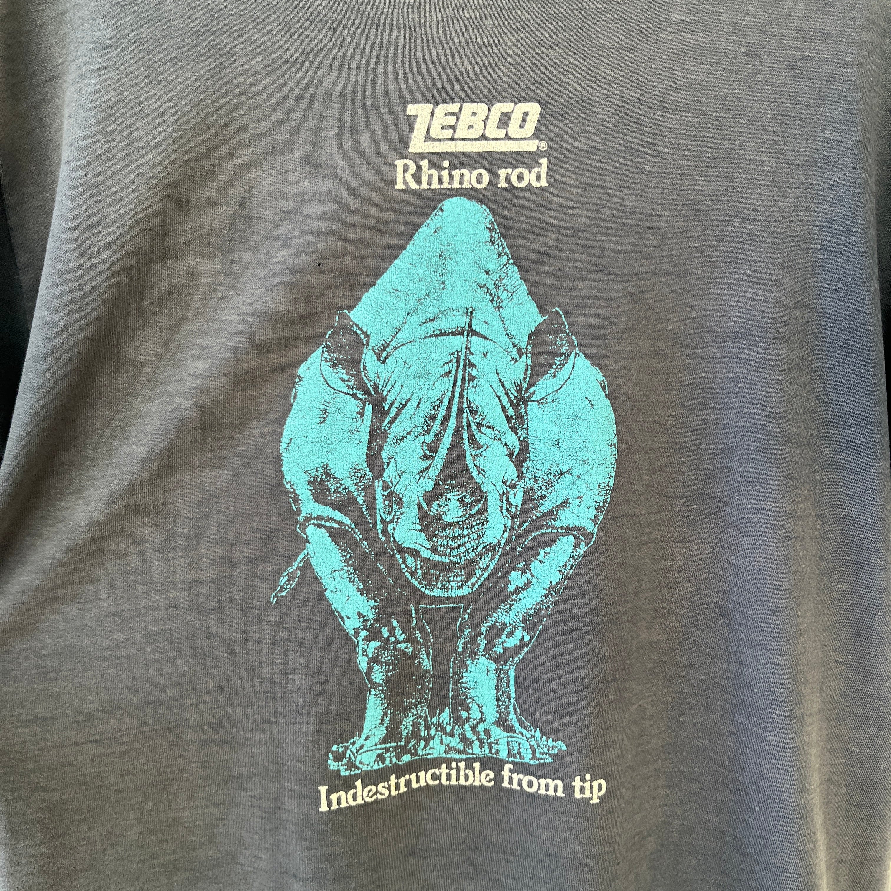 1980s Navy Blue Zebco Rhino Rod T Shirt - The Backside!