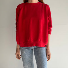 1980s Super Soft and Slouchy - Thinned Out - Wide, But Short - Blank Red Sweatshirt