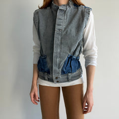 1980s !!! Bon Jour !!! Brand Two Tone Denim Vest - THIS!!!!