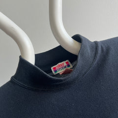 1980s Blank Black Mock Neck Pocket T-Shirt