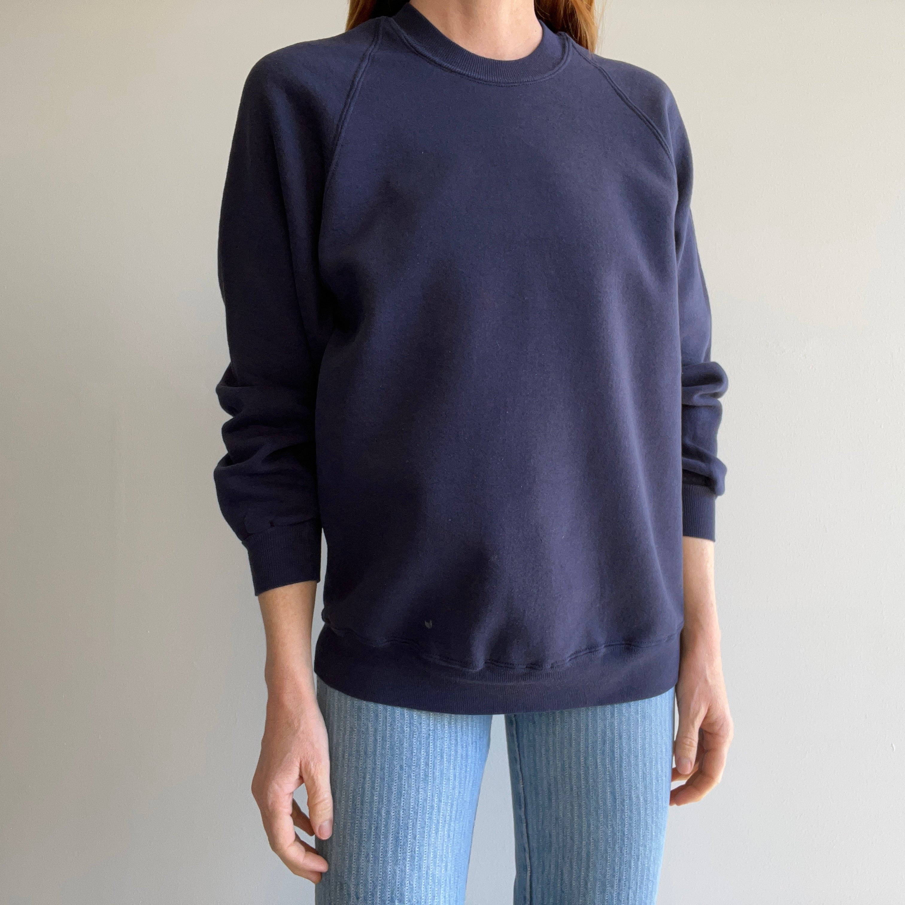 1980s Blank Navy Raglan by Russell - It's a 