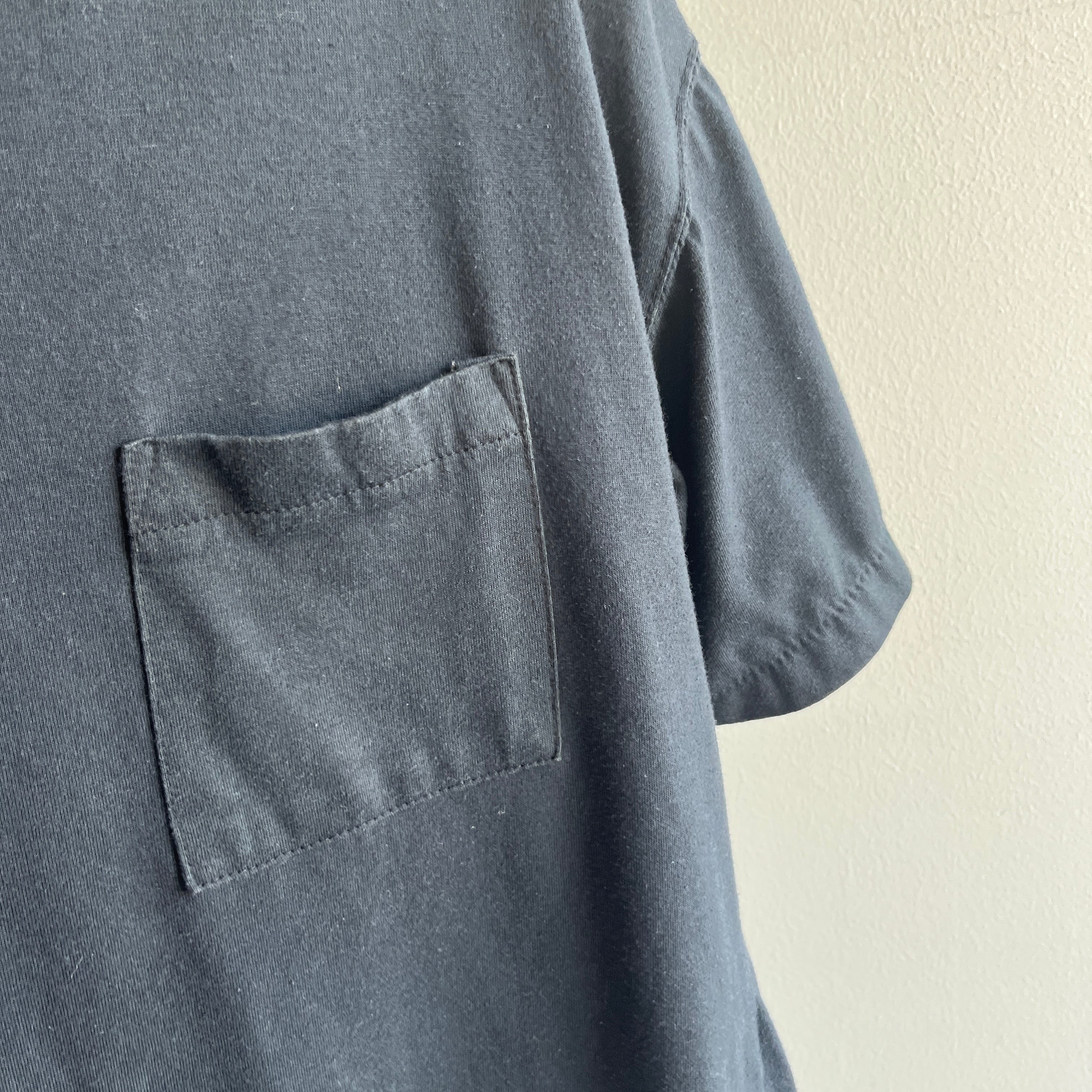 1980s Blank Black Mock Neck Pocket T-Shirt