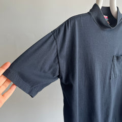 1980s Blank Black Mock Neck Pocket T-Shirt